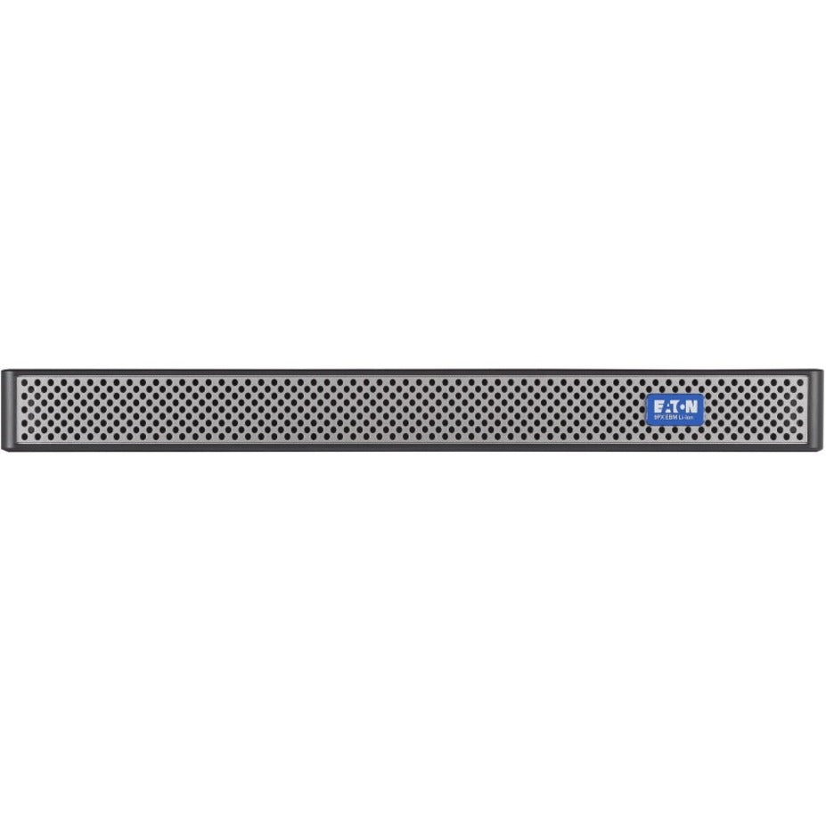 Front view of Eaton 9PXEBM72RT-L battery module showing 1U rack design with perforated front panel and Eaton logo-alternate-image1