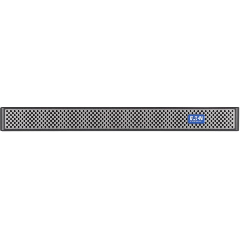 Front view of Eaton 9PXEBM72RT-L battery module showing 1U rack design with perforated front panel and Eaton logo