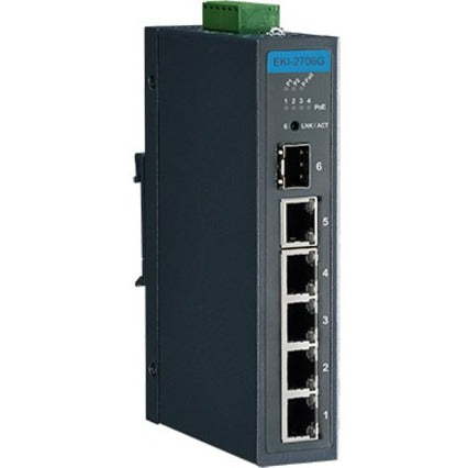 Advantech EKI-2706G-1GFPI-BU Ethernet Switch EKI-2706G-1GFPI 5-Port Gigabit Ethernet Switch with PoE.