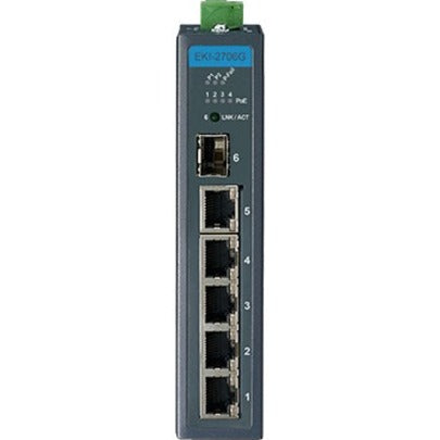 Conmutador Ethernet Advantech EKI-2706G-1GFPI-BU EKI-2706G-1GFPI Conmutador Ethernet Gigabit de 5 puertos con PoE