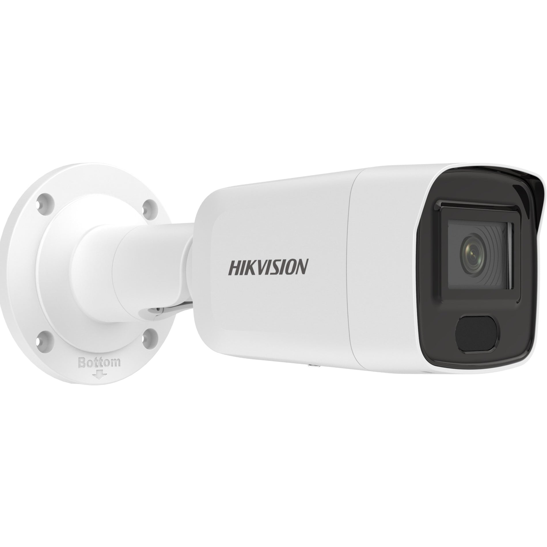 Side view of white Hikvision bullet security camera with mounting bracket and 5MP lens housing-alternate-image1