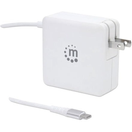 Manhattan 180245 Power Delivery Wall Charger with Built-in USB-C Cable - 60W, 45W USB-C Power Delivery Port, 2.4A USB-A Port, White