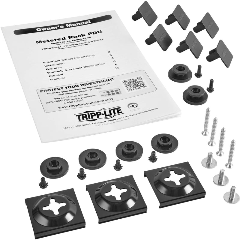 Installation accessories and manual included with Tripp Lite PDUMV15-72 PDU