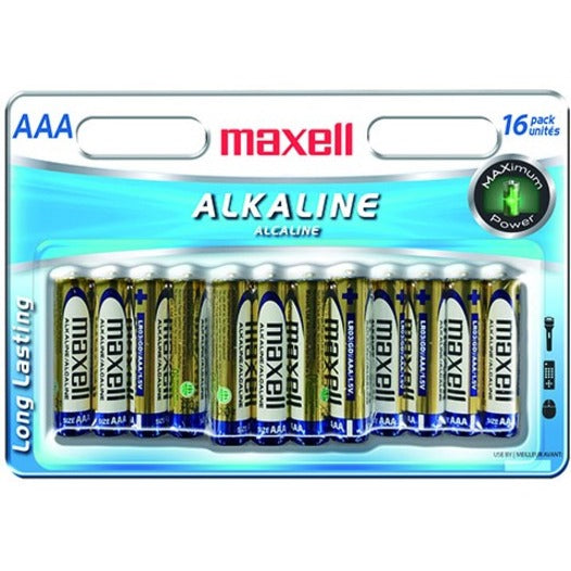 Maxell LR03 723472 Battery, Alkaline AAA Batteries for Tools, Toys, Smoke Alarms, Flashlights - Pack of 16