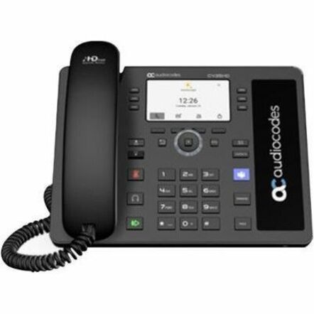 Side view of AudioCodes C435HD IP Phone displaying dual network ports, ergonomic handset, and streamlined design