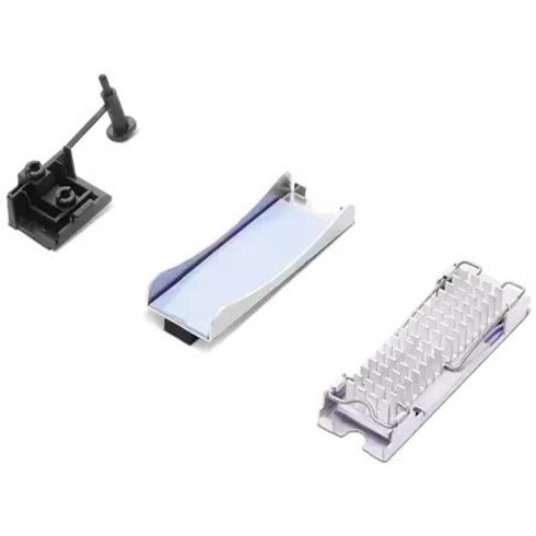 Exploded view of Lenovo ThinkCentre M.2 2280 SSD Kit III components showing mounting bracket, thermal pad, and securing mechanism-alternate-image1