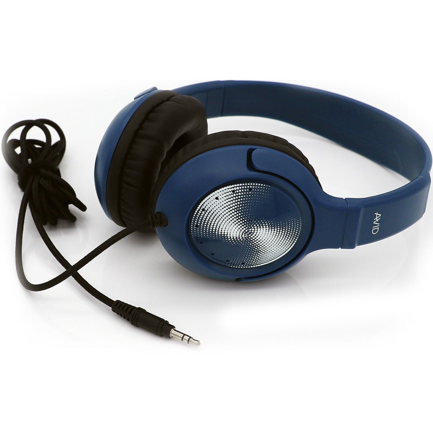 AVID AE-54 navy blue over-ear headphones with black cushioning and braided cable, shown from side angle-alternate-image1