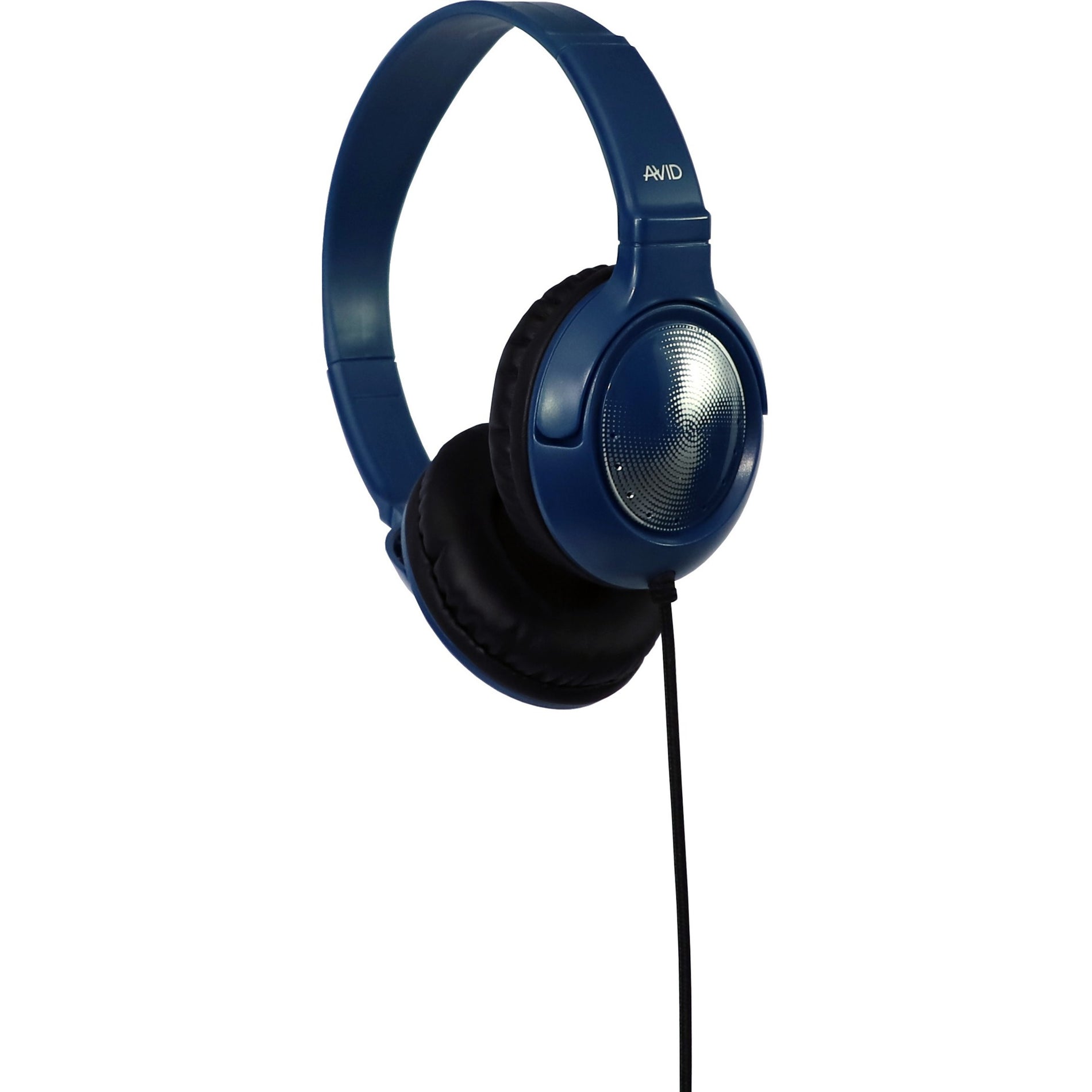 AVID AE-54 headphones showcasing adjustable headband and rotating ear cup design in navy blue color-alternate-image2