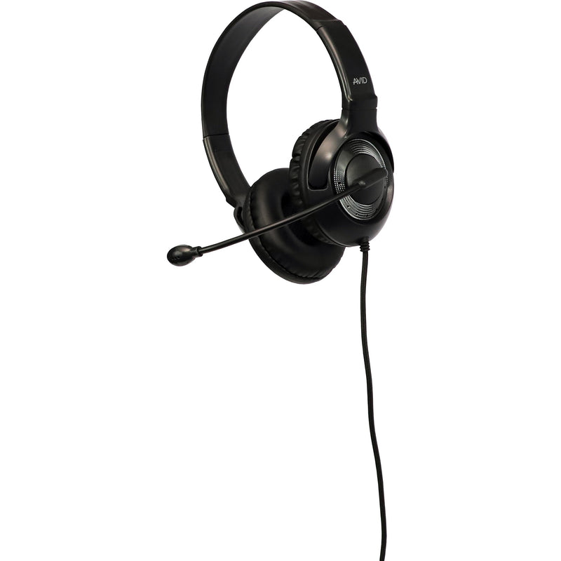 Angled view of Avid Education AE-55 headset showing adjustable microphone and ear cup design