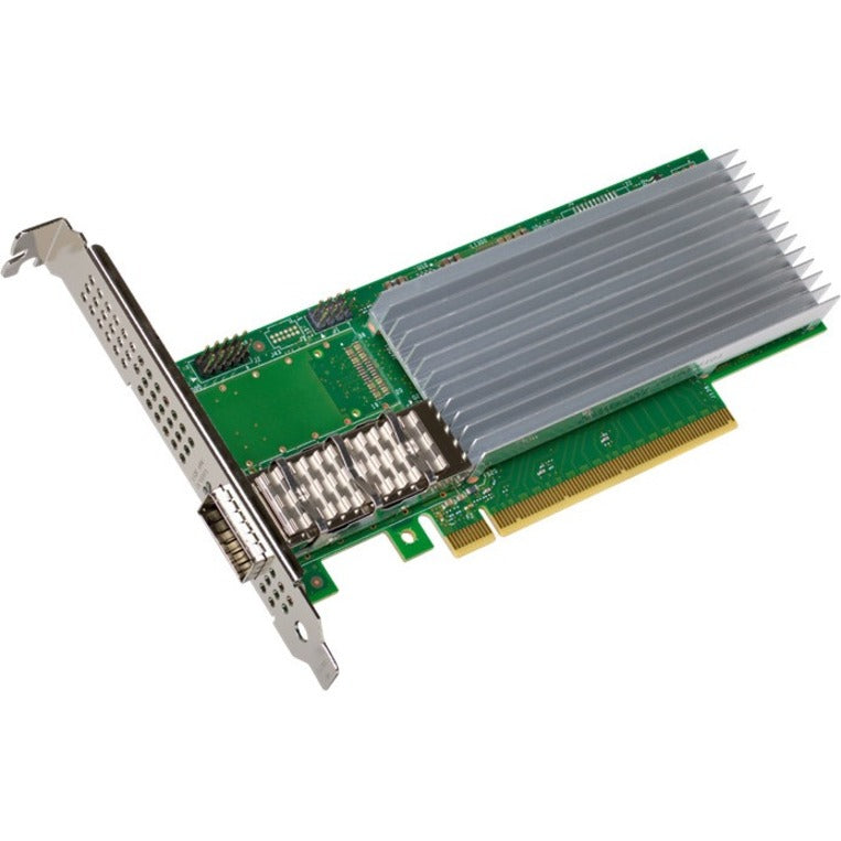 Intel E810-CQDA1 100 Gigabit Ethernet network adapter with aluminum heatsink and QSFP28 port-alternate-image1