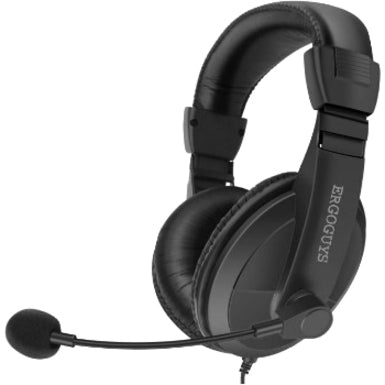 Ergoguys EG-55BLK Black Lightweight Headset with Adjustable Mic, Comfortable, Rotating Microphone, In-Line Volume Control