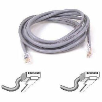 Belkin 3-foot gray Cat5e network patch cable with RJ-45 connectors and connector diagram