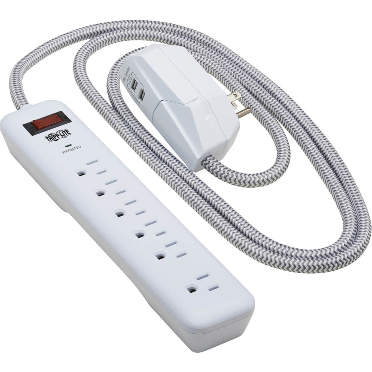 Front view of Tripp Lite surge protector with braided cord and detachable USB module-alternate-image1