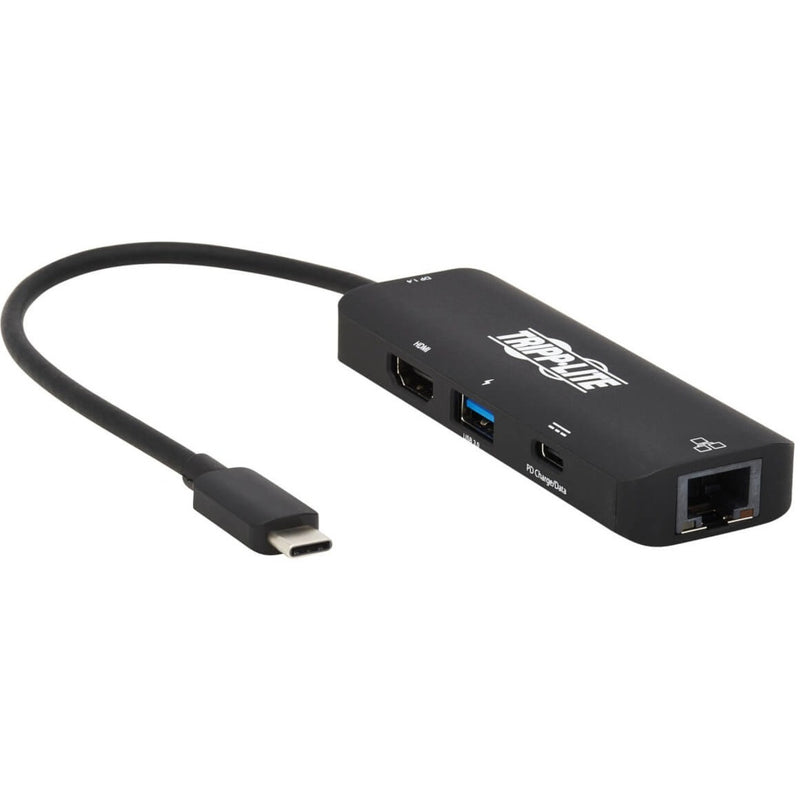 Side view of Tripp Lite USB-C multiport adapter showing HDMI, USB 3.0, and network ports