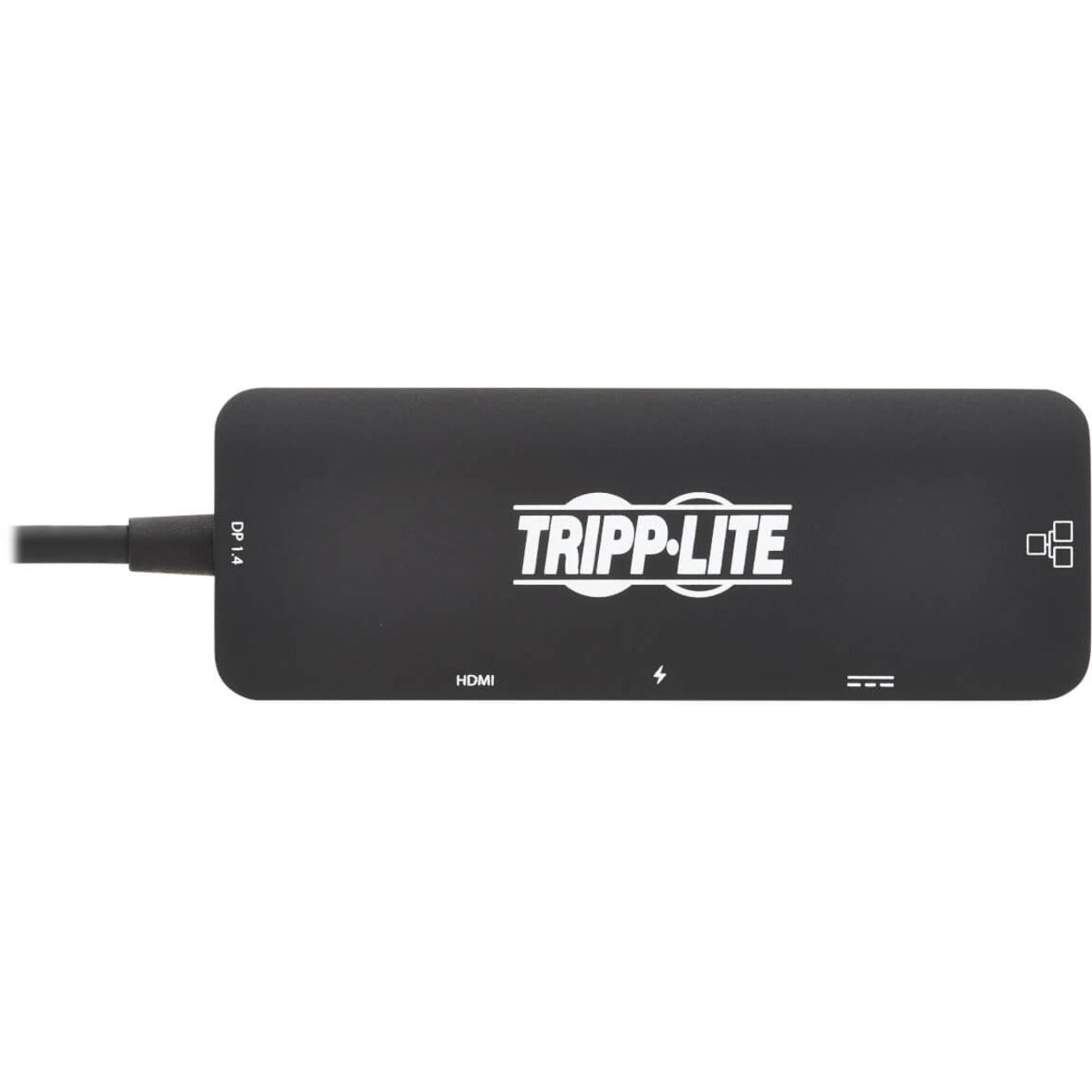 Top view of Tripp Lite multiport adapter showing branded surface and port indicators-alternate-image2