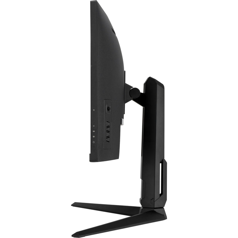 Side view of ASUS TUF Gaming VG34VQL1B monitor showing slim profile and ports