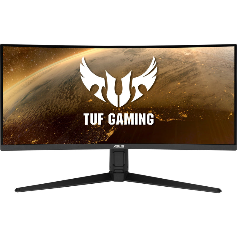 Front view of ASUS TUF Gaming VG34VQL1B monitor showing ergonomic stand design