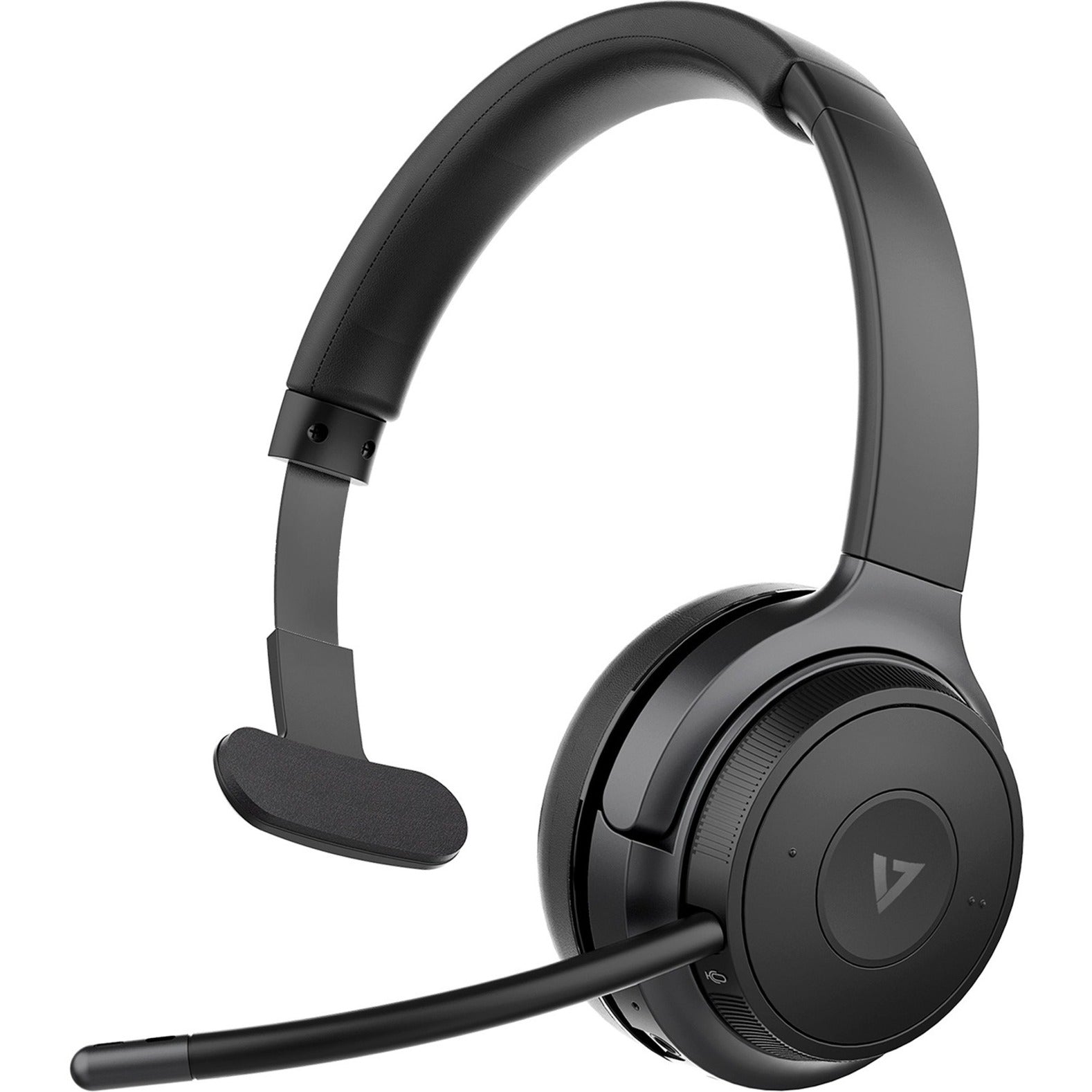 V7 H605M Bluetooth 5.0 Wireless Mono Headset, 100ft Range, USB Charging, Lightweight On-ear Design, Detachable Boom Mic, PC & Mobile Compatible, Teams & Zoom Certified Black - HB605M (2 Year Warranty)