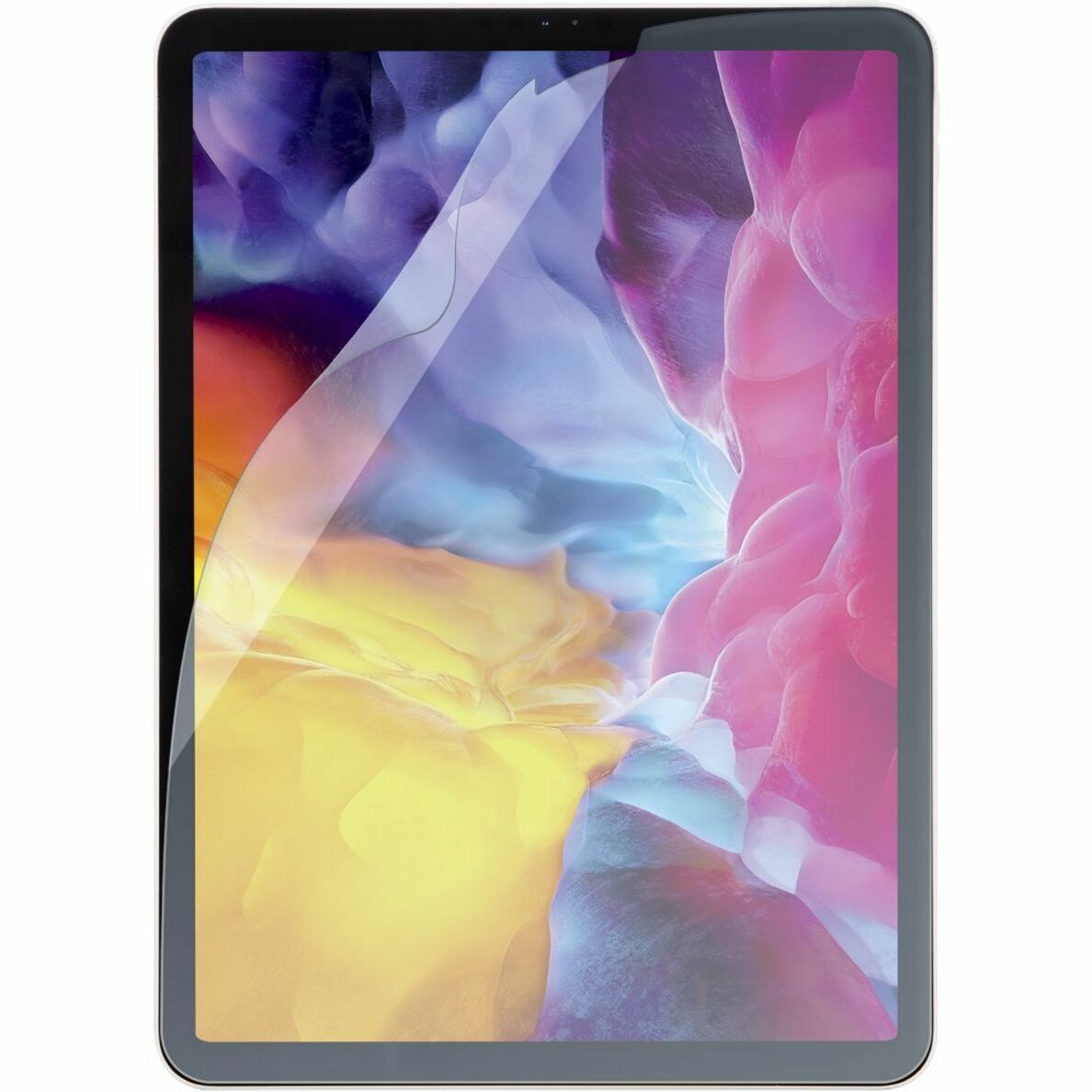 Targus screen protector applied to iPad showing crystal clear display with colorful wallpaper visible through protective layer-alternate-image1