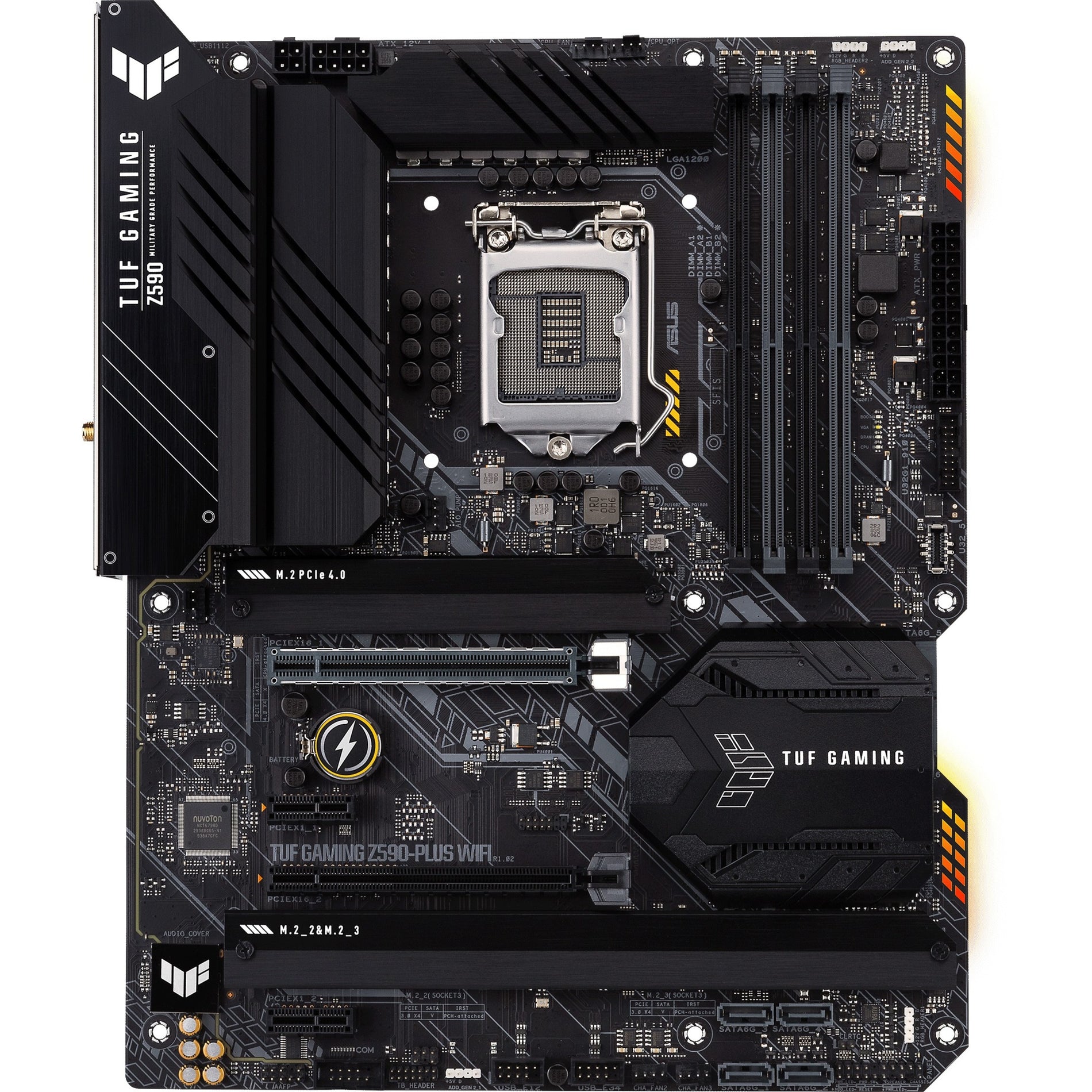 ASUS TUFGAMINGZ590PLUS TUF Gaming Z590-Plus/90MB16B0-M0AAY0 LGA 1200 ATX Gaming Motherboard, PCIe 4.0, 3xM.2/NVMe SSD, 14+2 Power Stages, USB 3.2 Gen 1 Front Panel Type-C, 2.5Gb LAN, Thunderbolt 4, Aura RGB Lighting