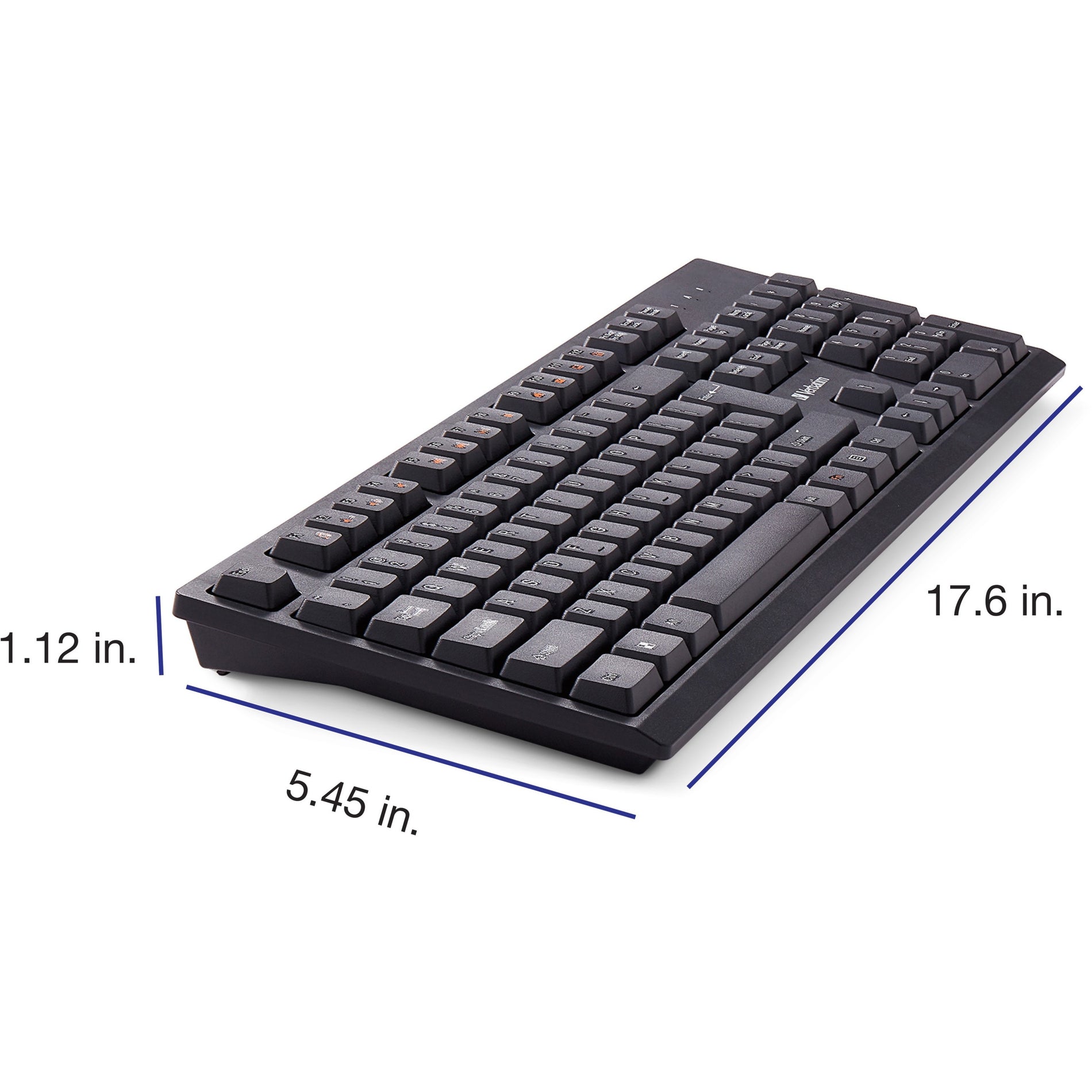 Dimensional view of Verbatim wireless keyboard showing compact size measurements-alternate-image5