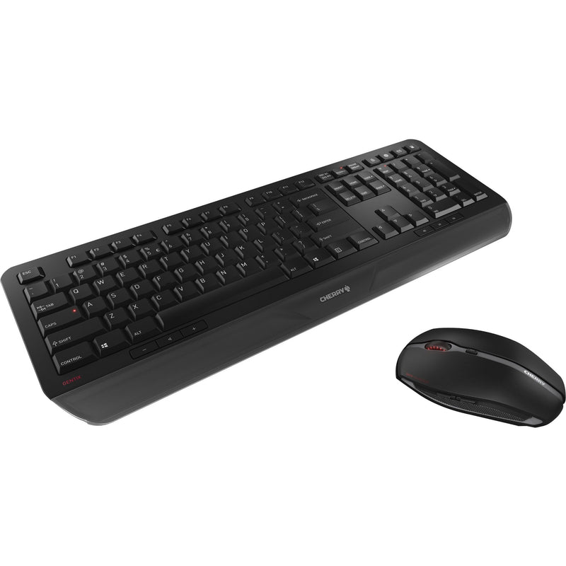 Angled view of CHERRY GENTIX DESKTOP wireless keyboard and mouse showing ergonomic design