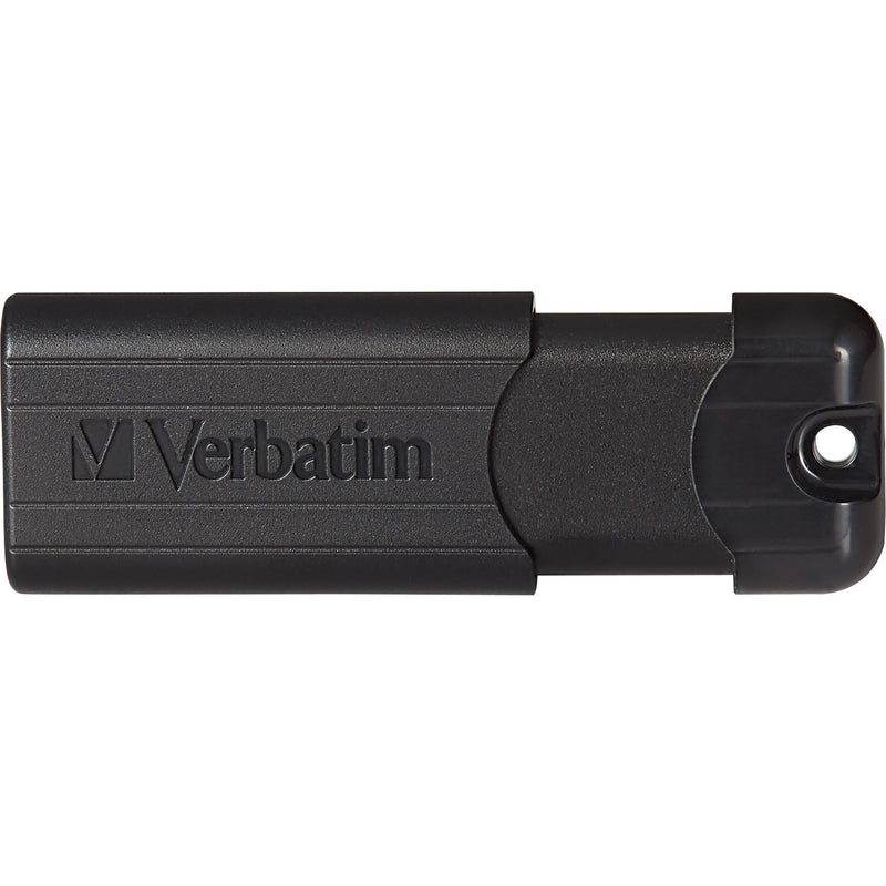 Detailed view of Verbatim PinStripe USB drive showing construction quality and branding