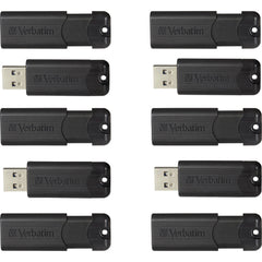 Microban PinStripe 32GB USB 3.2 Flash Drive, Retractable Capless Design, Push-Pull Protection, 10 Pack Business Storage, Black - 70902 (Lifetime Warranty)