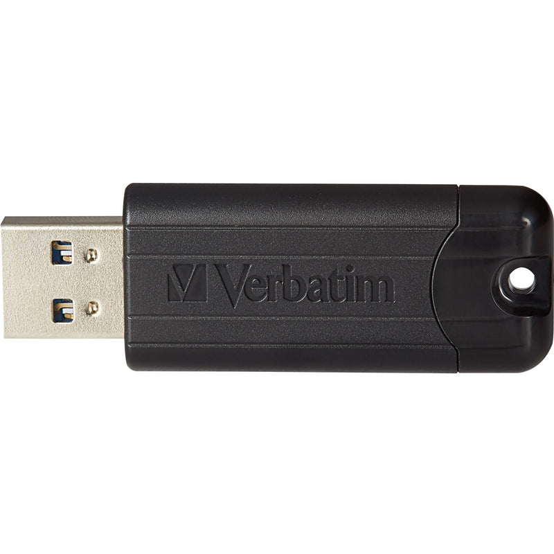 Top view of Verbatim PinStripe USB drive highlighting the ergonomic design and USB connector