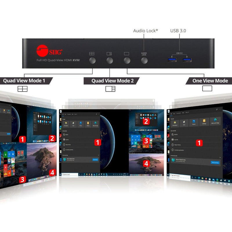 Display mode options showing quad-view and single-view configurations