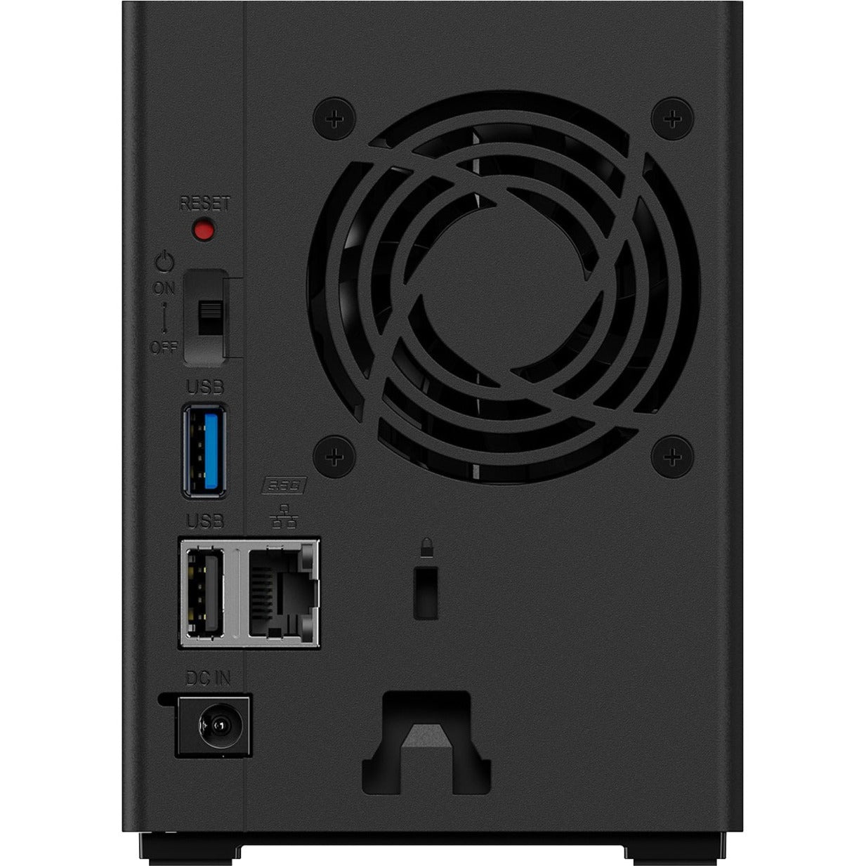 Rear view of Buffalo LinkStation 710D showing ports, fan, and connectivity options-alternate-image3