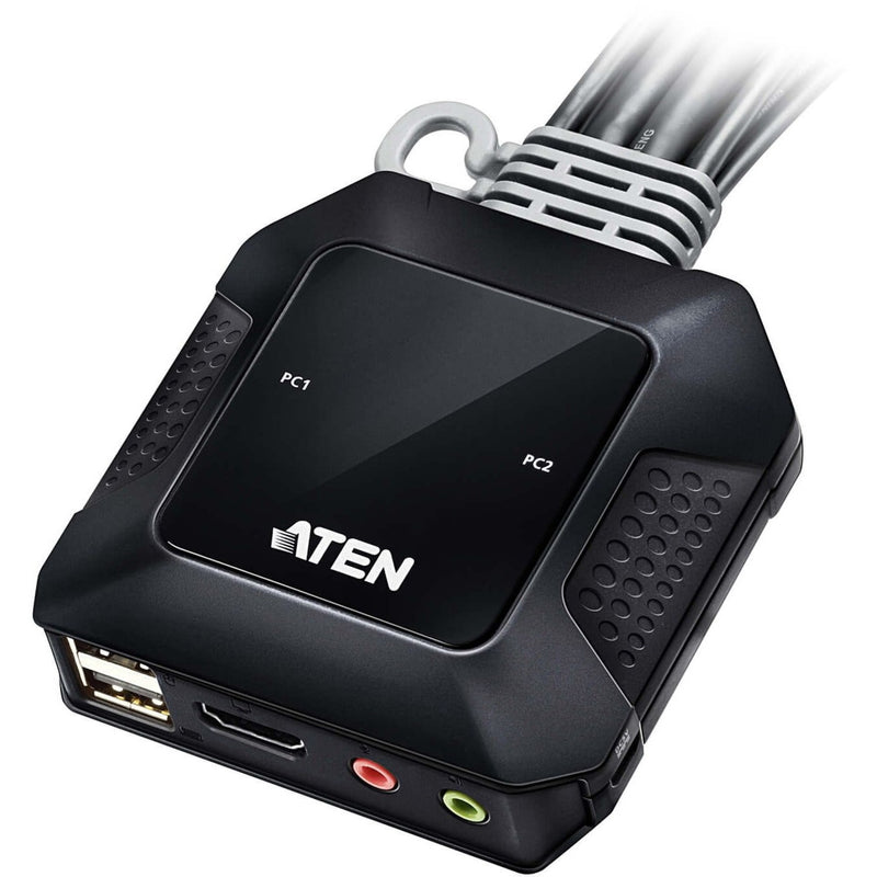 Top view of ATEN CS22H showing PC selection interface and premium finish