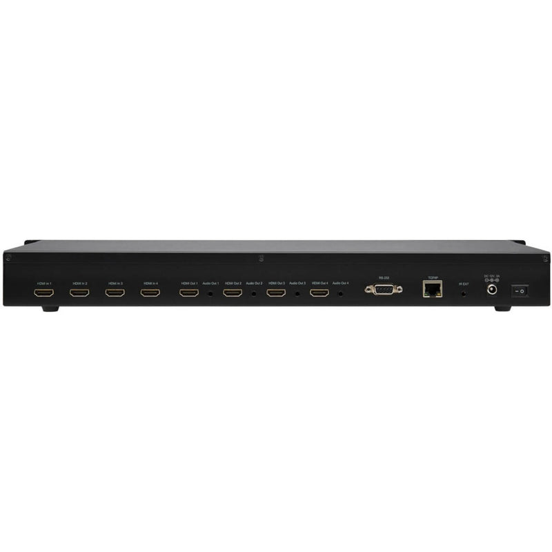 Detailed view of rear connectivity options on the Tripp Lite HDMI matrix switch