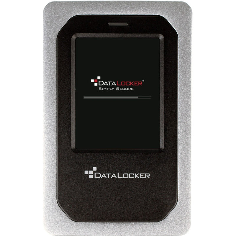 DataLocker DL4 FE encrypted SSD showing startup screen with company logo