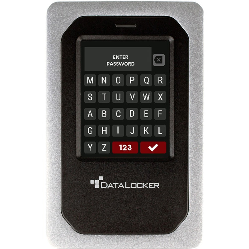 DataLocker DL4 FE displaying secure password entry screen with randomized keypad