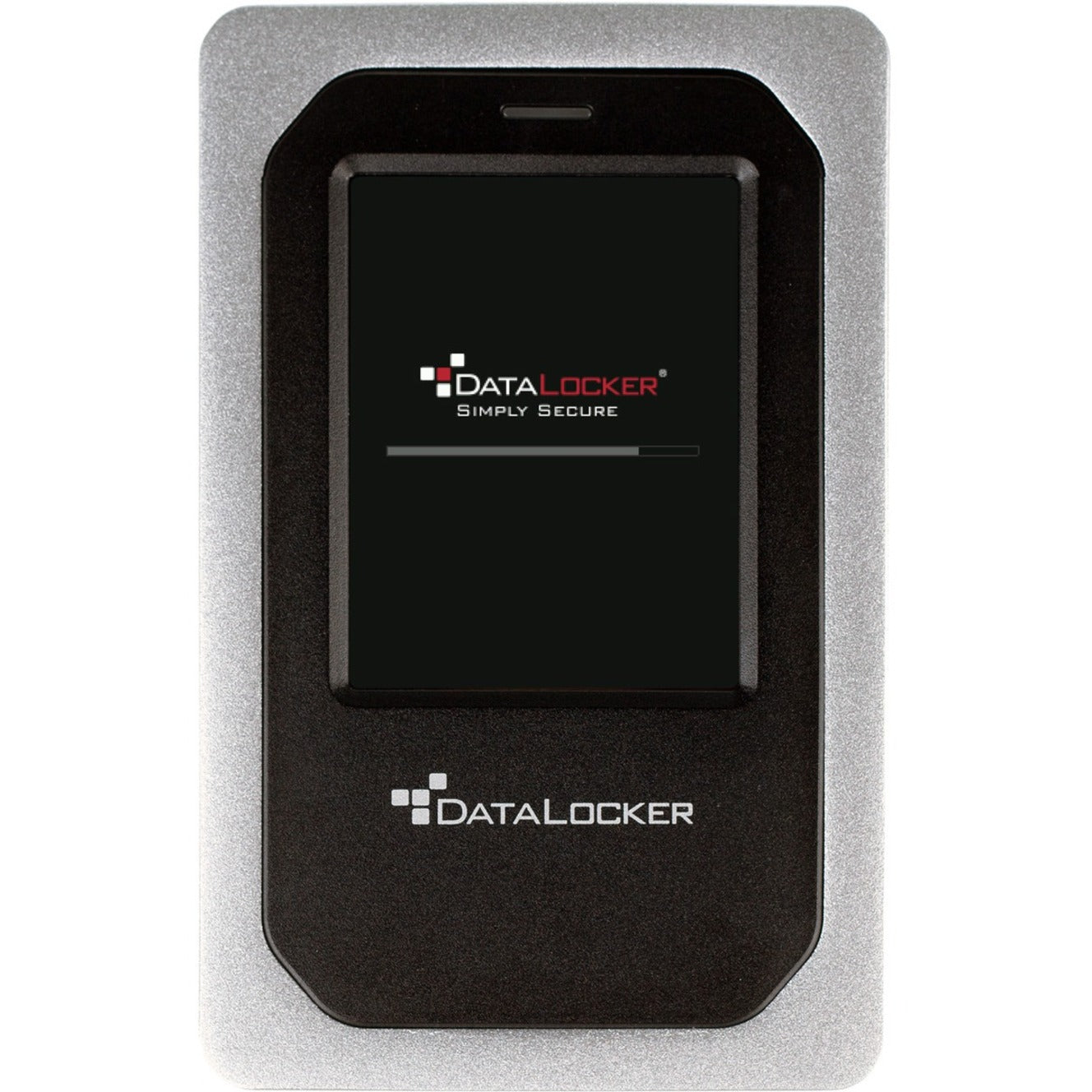 DataLocker DL4 FE encrypted SSD displaying startup screen with company logo-alternate-image1