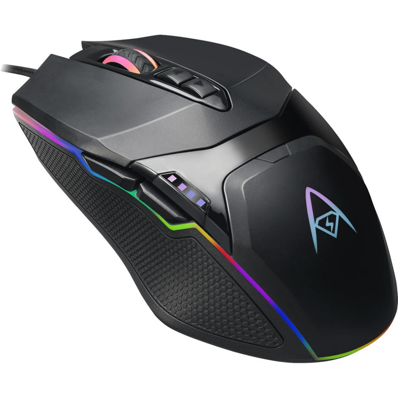 Angled view of Adesso iMouse X5 highlighting button placement and RGB lighting effects