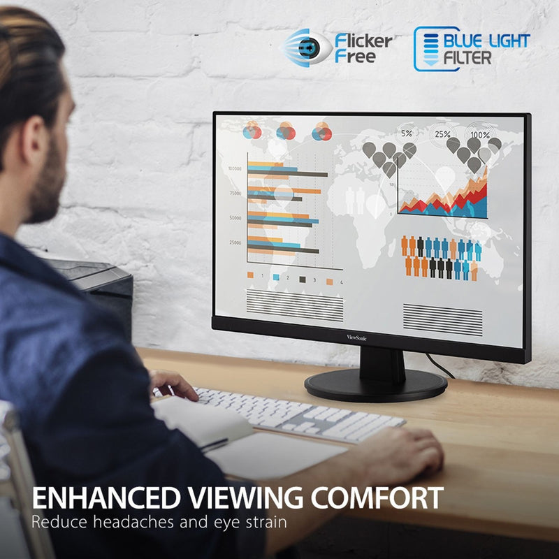 ViewSonic VA2447-MH displaying eye care features with user