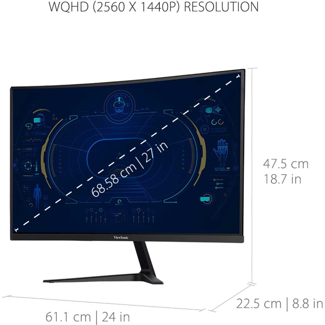 ViewSonic شاشة الألعاب VX2718-2KPC-MHD QHD، 27 "165 هرتز، 2560x1440، 1 مللي ثانية، 2 x HDMI