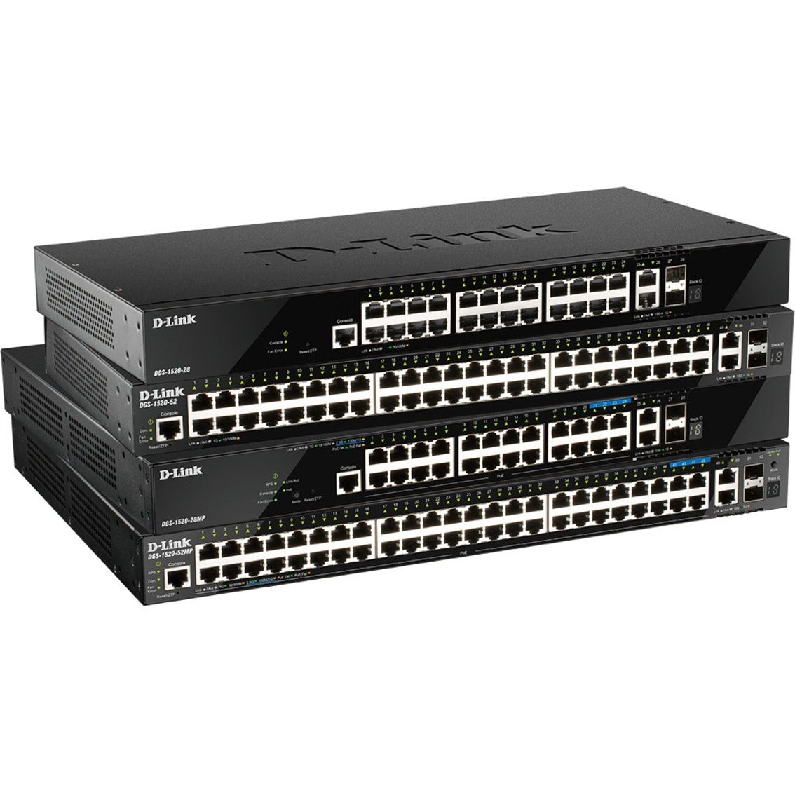 D-Link DGS-1520-52 Commutateur de couche 3 48 ports de réseau Gigabit Ethernet 2 logements d'extension Ethernet 10 Gigabit Alimentation électrique Garantie à vie