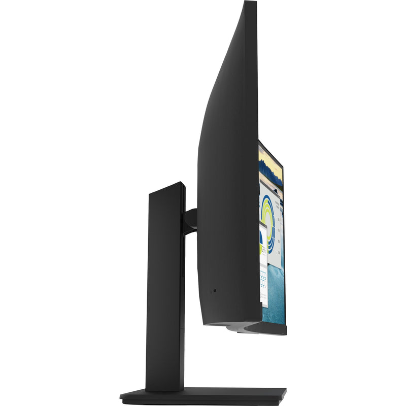 Side profile view of HP P34hc G4 monitor showing height-adjustable stand and slim design