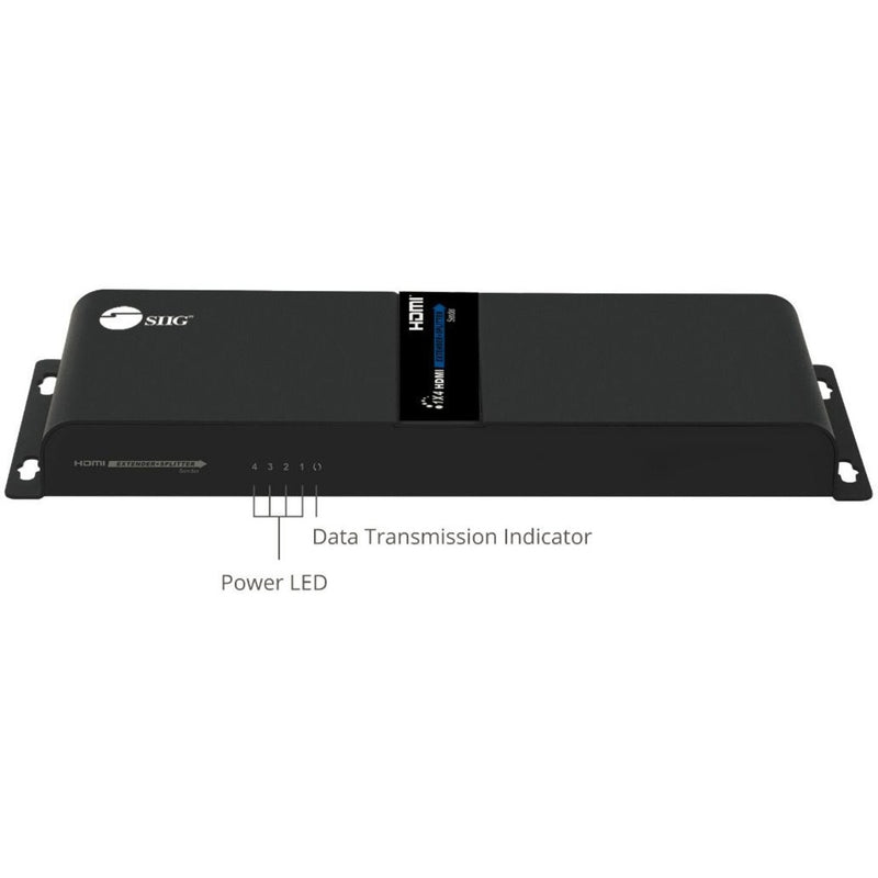 Front panel of SIIG HDMI Splitter showing LED status indicators and data transmission monitoring