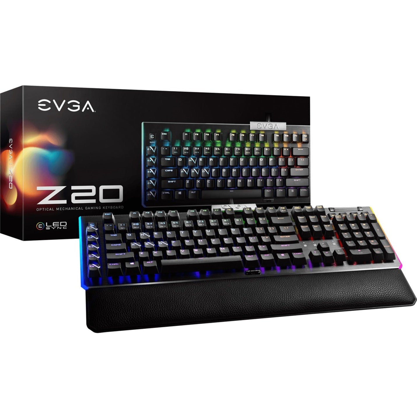 EVGA 812-W1-20US-KR Z20 Gaming Keyboard, RGB Lighting, Adjustable Backlighting, Fingerprint Sensor, Palm Rest