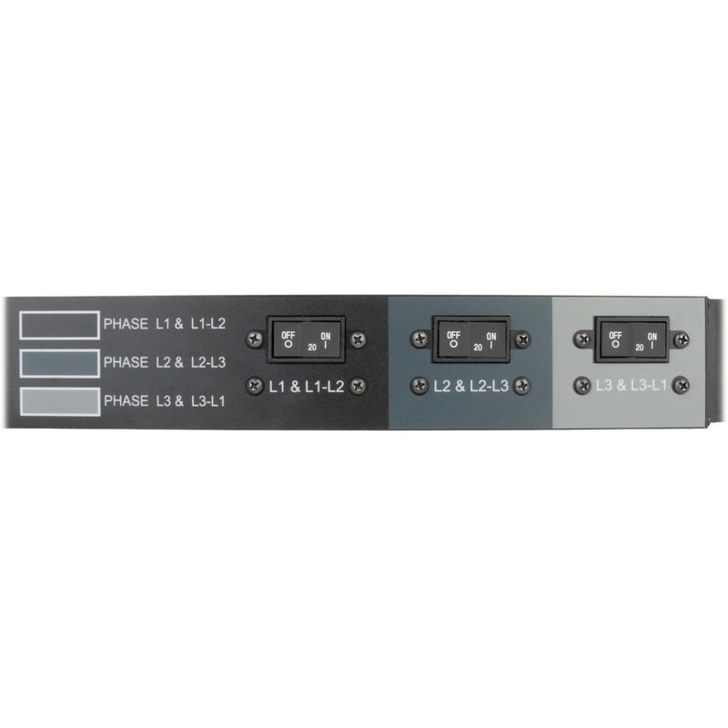 Detail of PDU phase indicators and circuit breaker panel