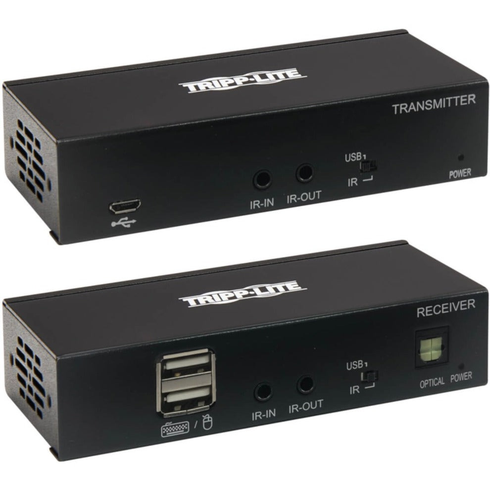 Front view of Tripp Lite transmitter and receiver units showing USB and IR control ports-alternate-image1