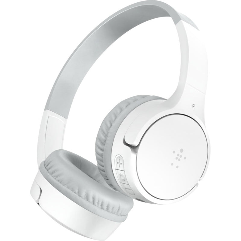 White Belkin SOUNDFORM Mini wireless headphones with padded ear cushions and adjustable headband