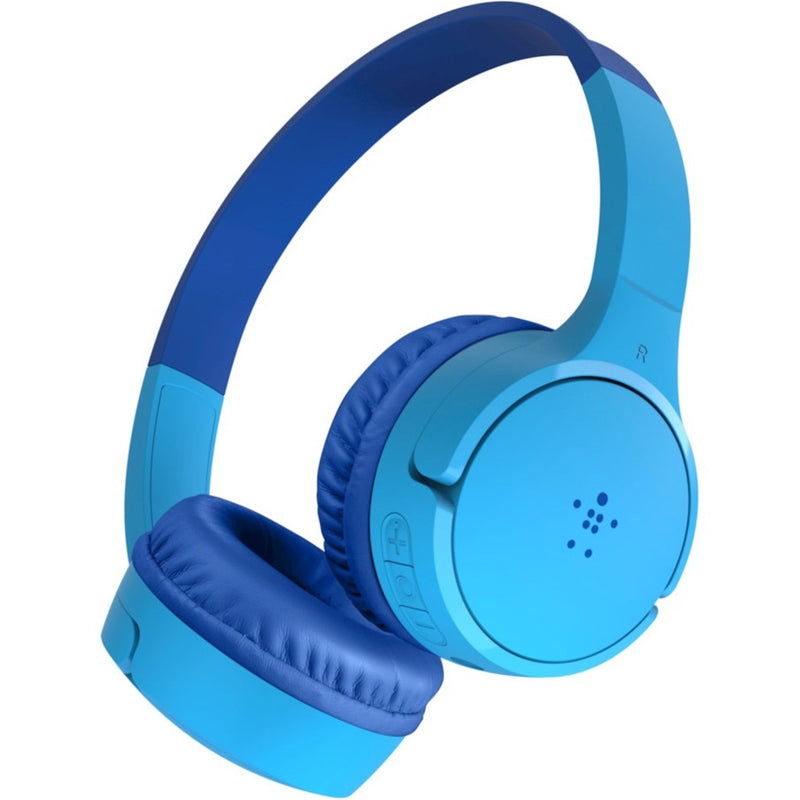 Belkin SOUNDFORM Mini wireless headphones in blue and light blue color combination with padded ear cushions and adjustable headband