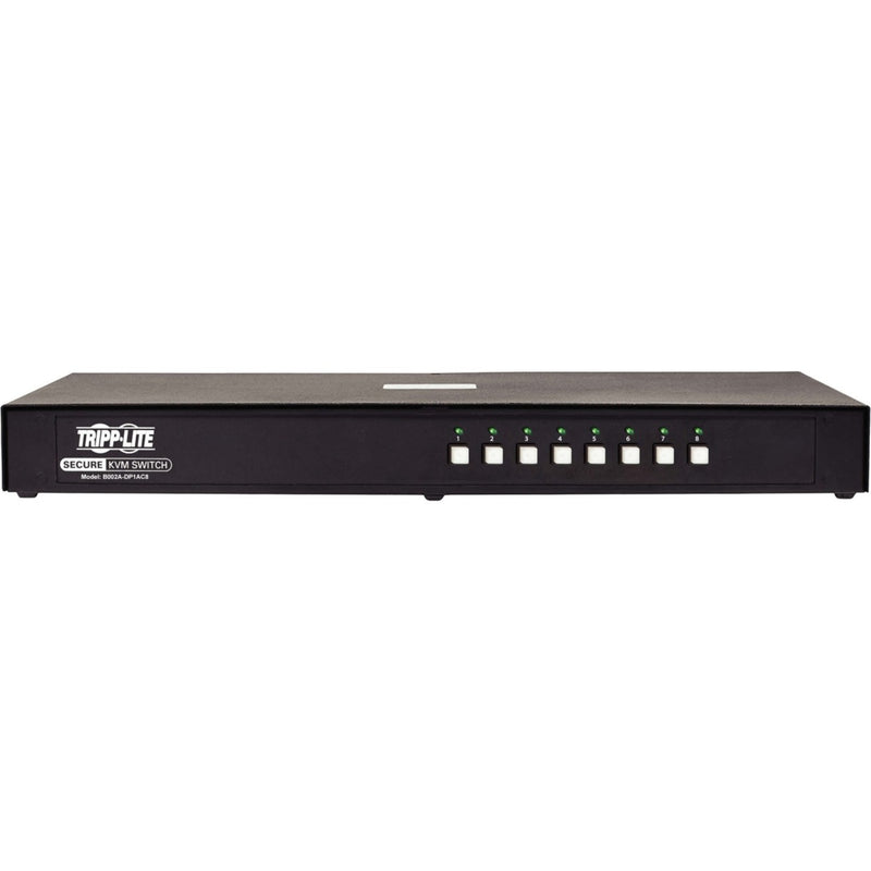 Side angle view of Tripp Lite secure KVM switch showing slim profile and ventilation design