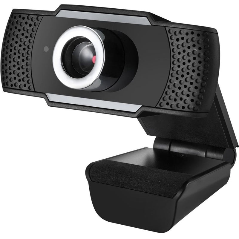 Side angle view of Adesso webcam showing adjustable mounting clip and tilt mechanism