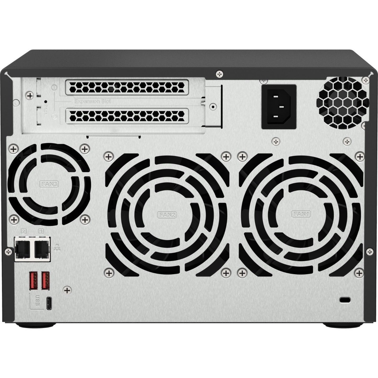 Rear view of QNAP TS-673A showing ports, fans, and expansion slots-alternate-image5